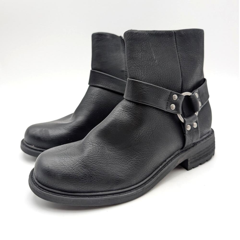 Born Shai Harness Ankle Bootie Side Zip Women's Black Size US7.5M EU38